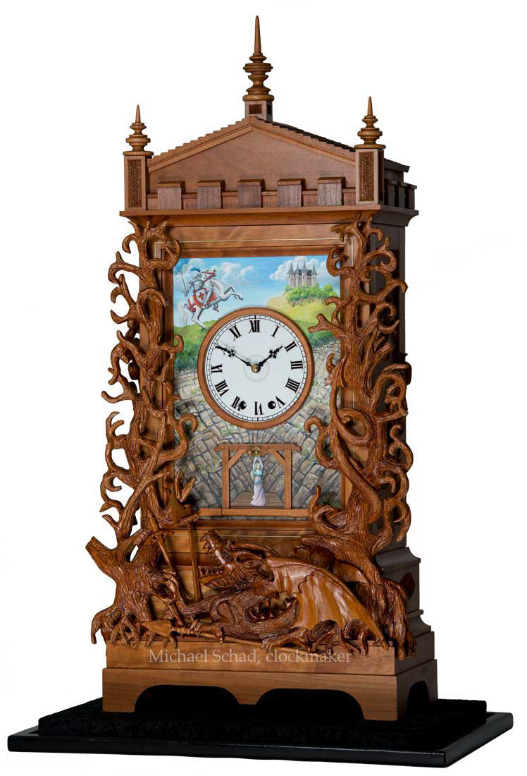 St George and Dragon Carved Clock